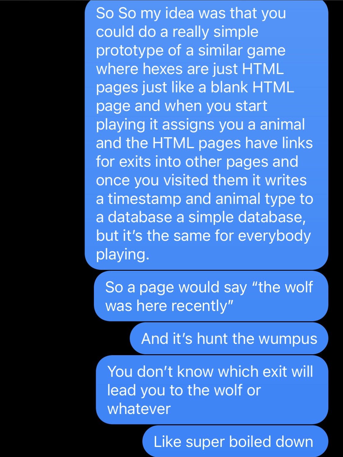 a text to james curry describing thicket as a simple html game