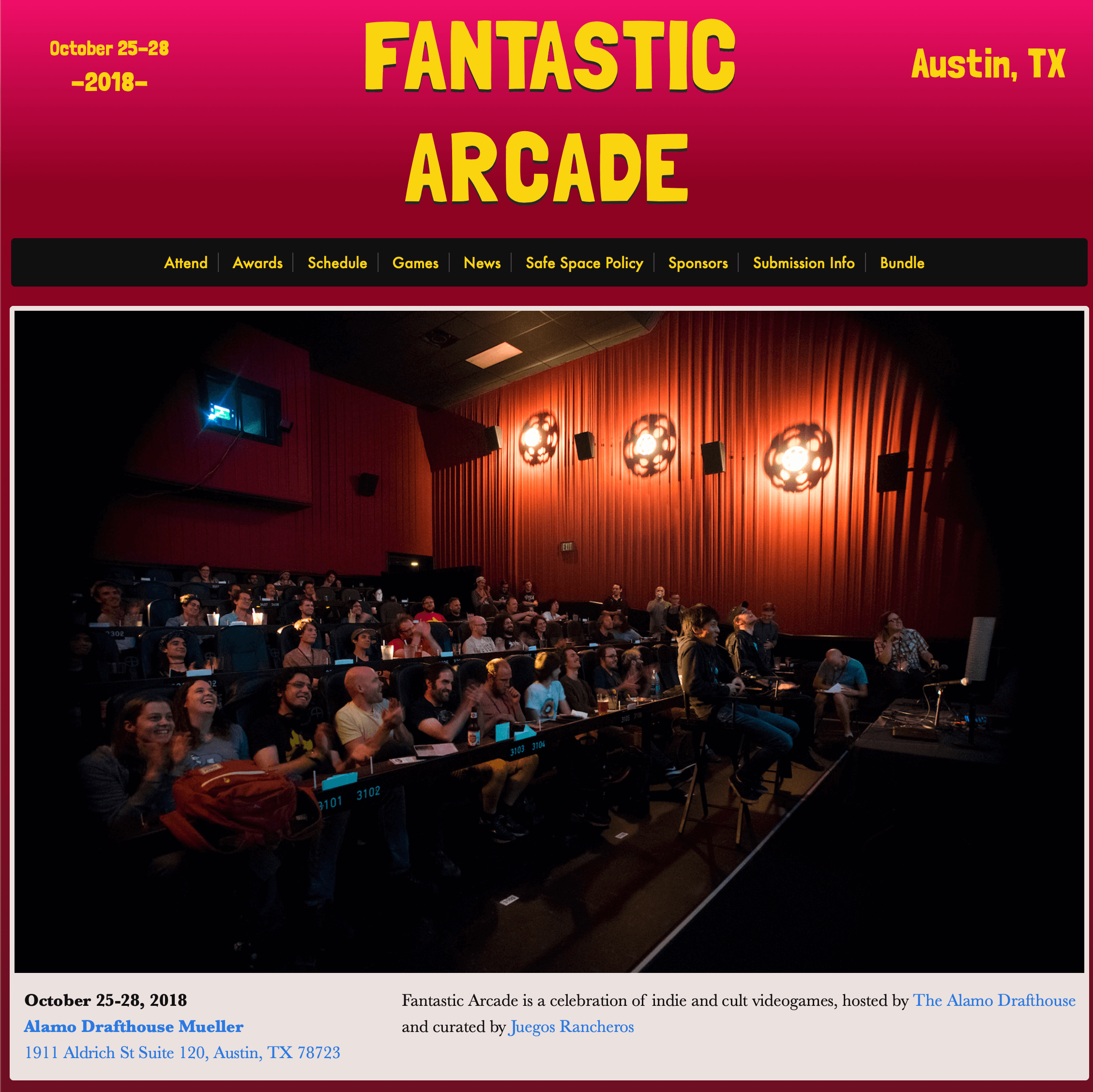 a screenshot of the Fantastic Arcade website